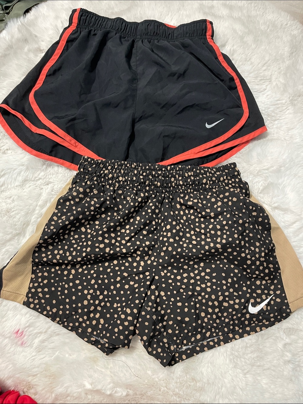 Nike Women's Black Shorts with Coral Trim & Black Tan Spot Print Shorts